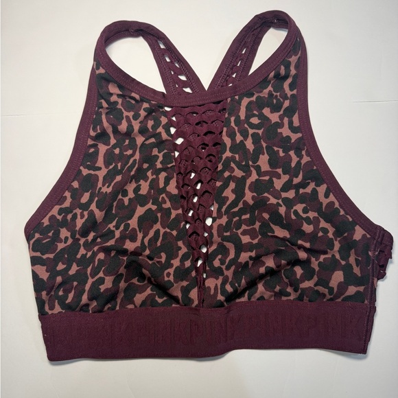Victoria's Secret Other - Victoria's Secret Burgundy Leopard Lace-Front Sports Bralette